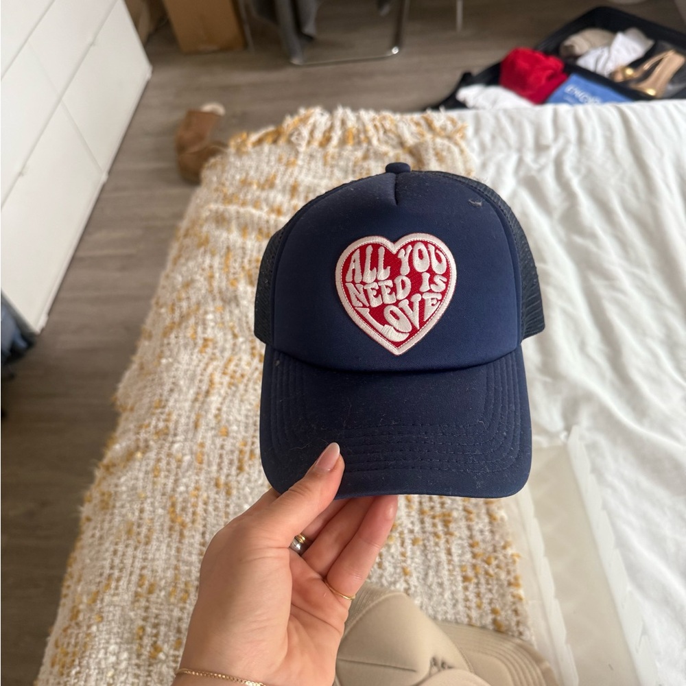 Navy Blue Trucker Hat with Heart Patch